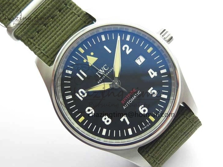 MIROTIME 0207 Fashionable Pilot IW326801 SS MK 1:1 Best Edition Black Dial on Green Nylon Strap MIYOTA 7122